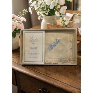 Vintage Bride Wedding Handkerchief Something Blue Lace Hanky Gift